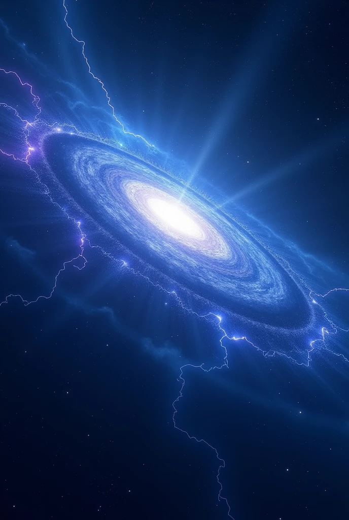 Big blue galaxy on black background,foudre violette partout