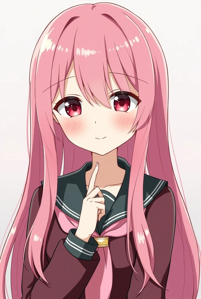 Hair color pink、long、Red Eye、Anime Style、beautiful girl、School Outfit、Stylish、Front face