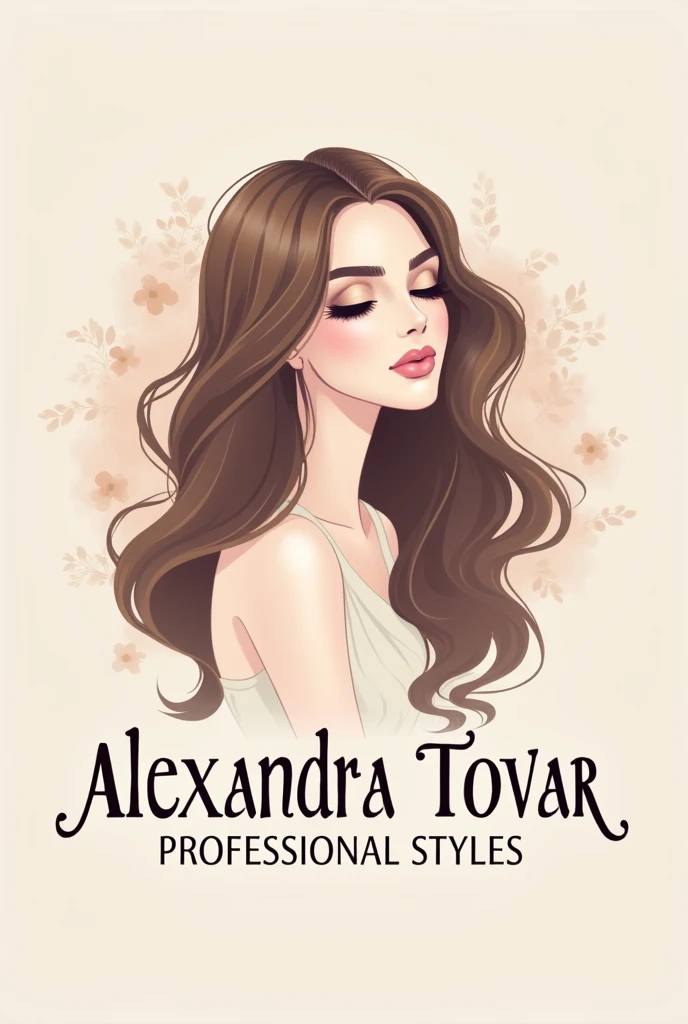 Logo: "Alexandra Tovar Professional Styles"; With elegant letters and soft colors; nail design and long hair