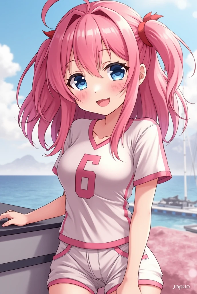 Athletic girl anime x, pink hair,