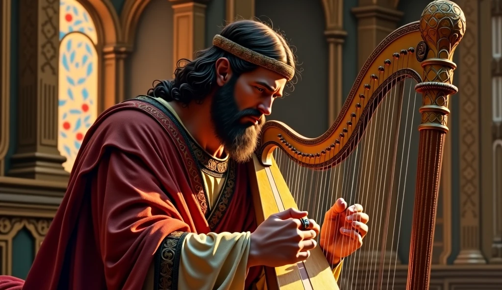 KING DAVID PLAYING THE HARP