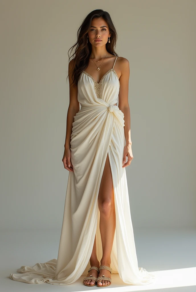 nd sandals, wearing a toga, wearing an evening dress, full body photogenic photo, wearing a long dress, long dress, wearing an elegant dress, wearing a flowing dress,
