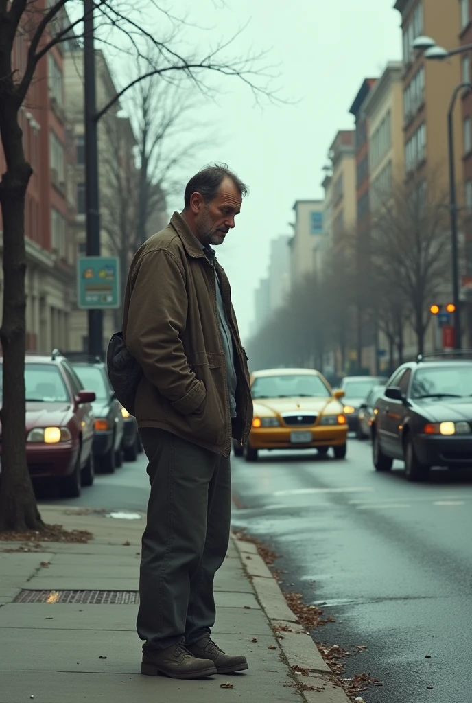 A jobless and unsuccessful man watching his friends drive by in their cars