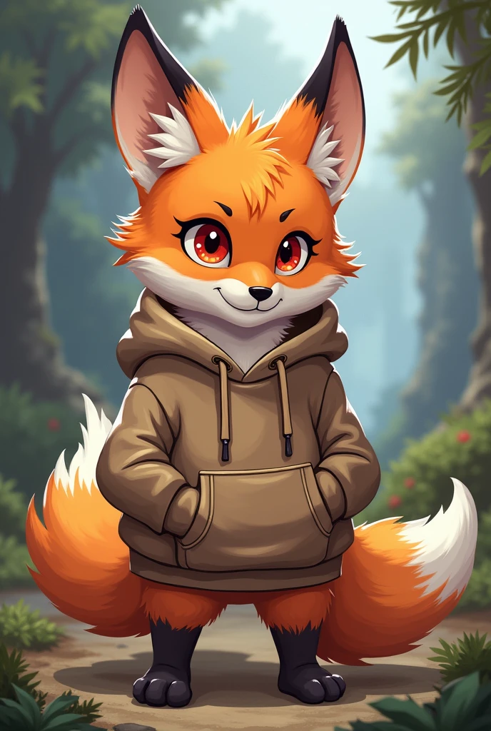 Fox animal with red eyes, with a sweatshirt (rpg drawing style 