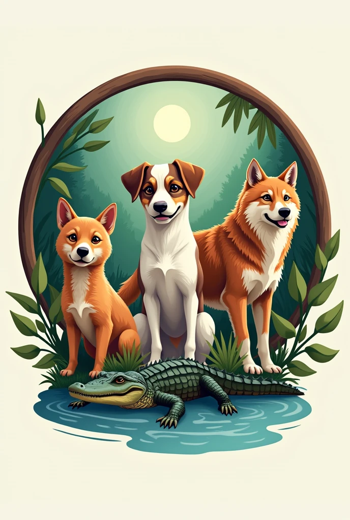 A logo for a round YouTube channel, where the content is biology that has animals, dog, wolves and alligator
