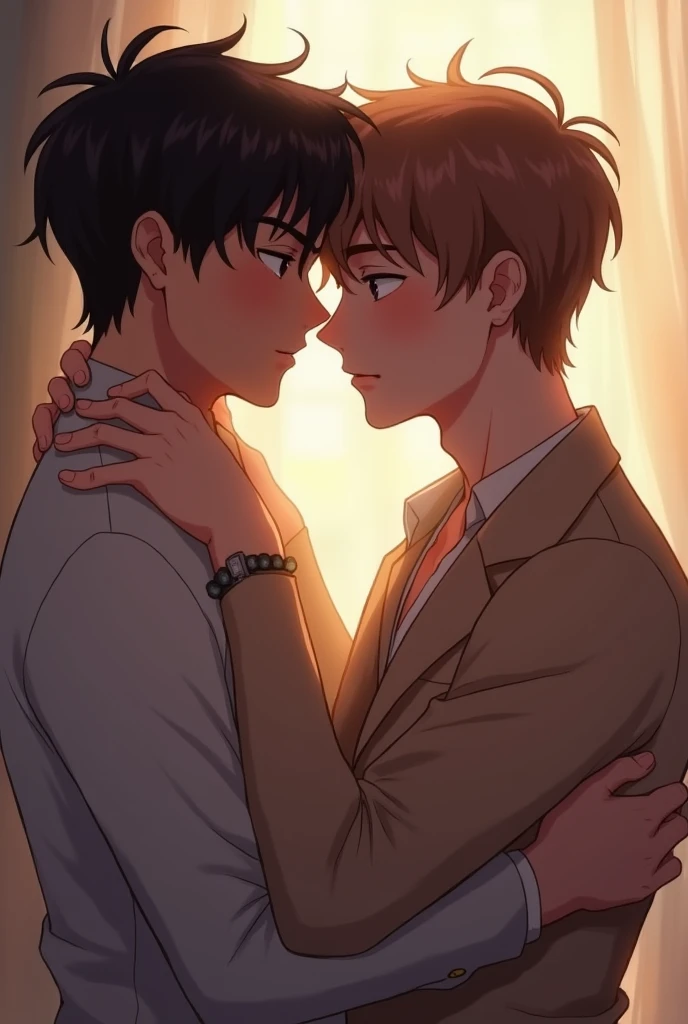 Two young men kissing