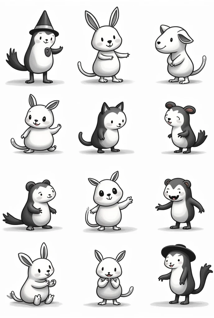 Set of black and white pictures for children