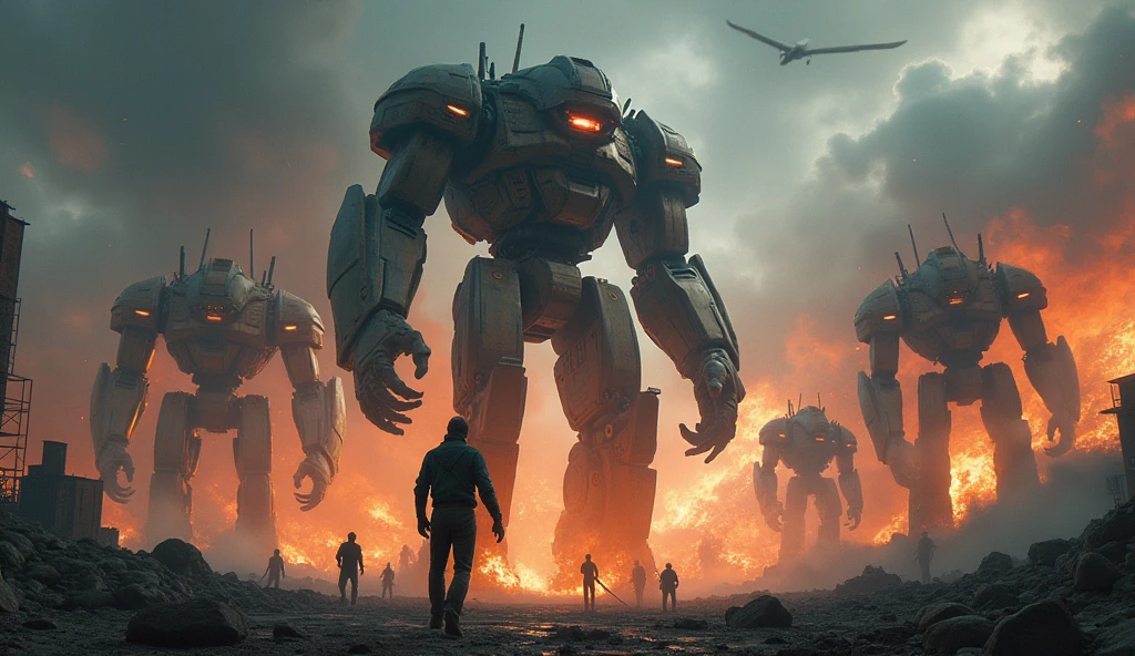 Ai bad robots , destrying earth and killing giant humans