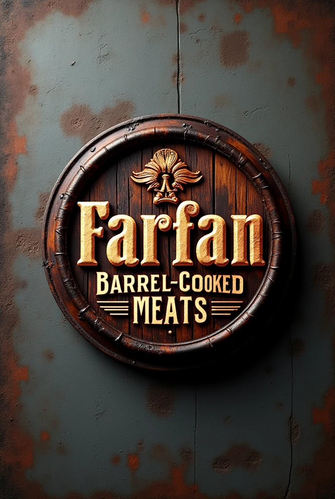 Generate an impressive logo for a brand of grilled meats with the name FARFAN and the slogan is: barrel-cooked meats