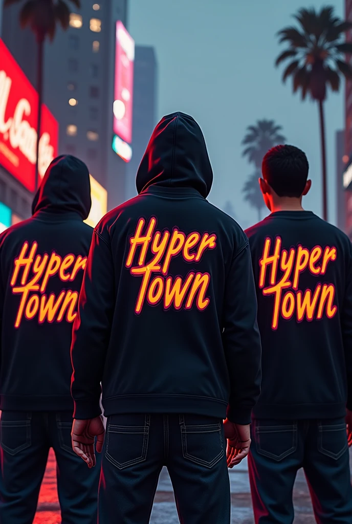 The gang shirts in GTA5 say Hyper town.