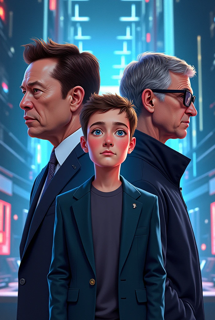 MAKE AN ILLUSTRATION OF THE FOLLOWING THREE CHARACTERS. Elon Musk, Bill Gates y Mark Zuckerberg