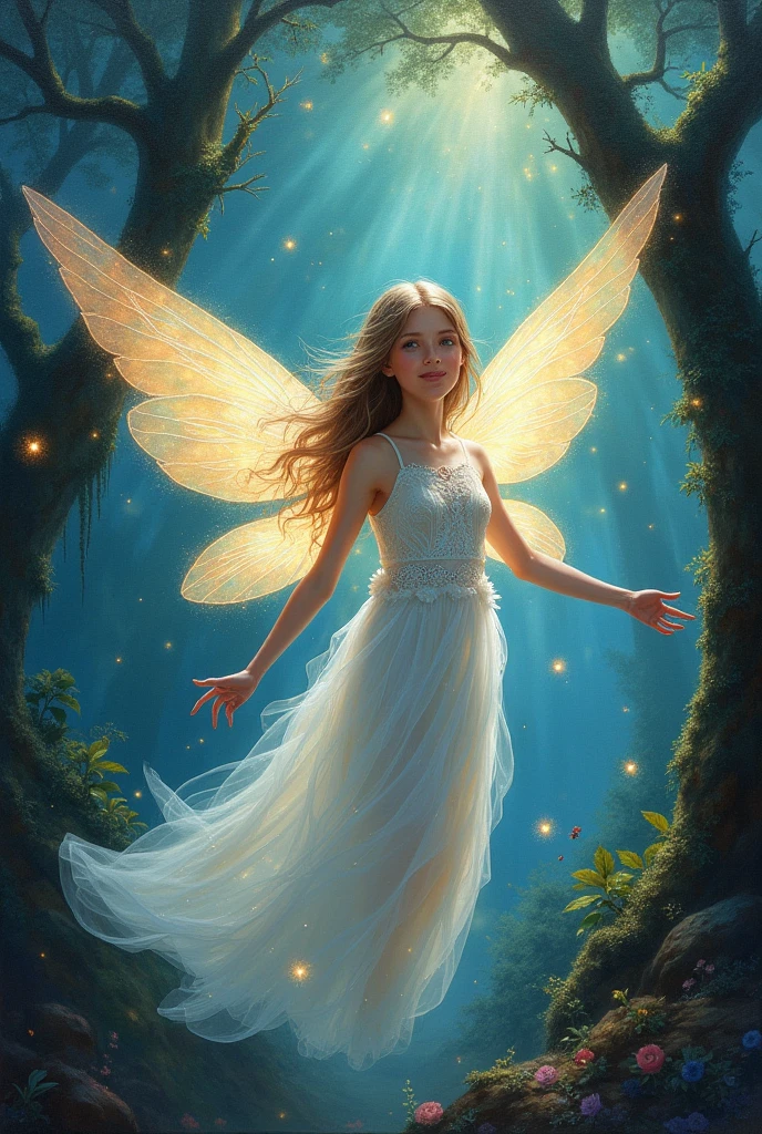 I want to paint a picture of a fairy who has magical powers.......the picture should create a sense of wonder and magic