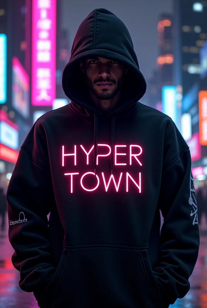 Black hoodie that says Hyper Town.