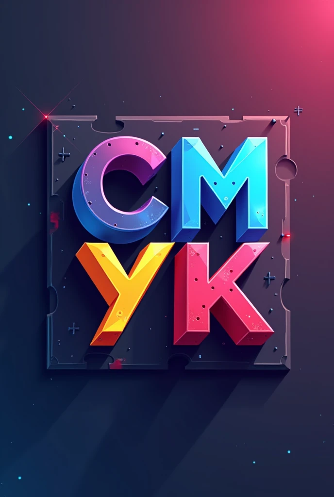 Create a logo for a video game called CMYK, using all four letters, putting them in a square
