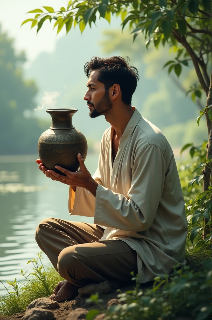 এক লোক পানিপাত্র পান করতেছিল 