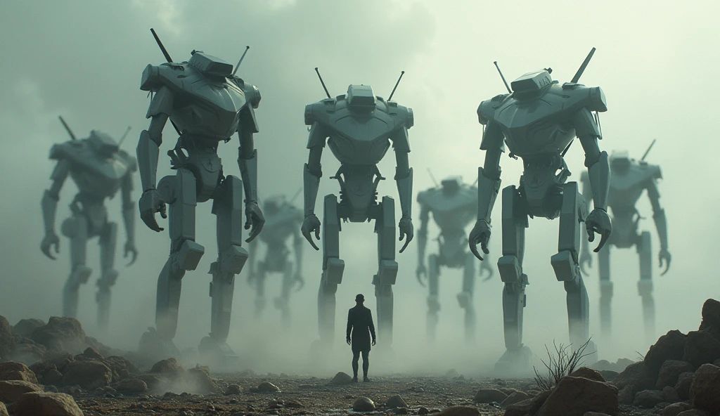 Ai bad robots army attack on man , 