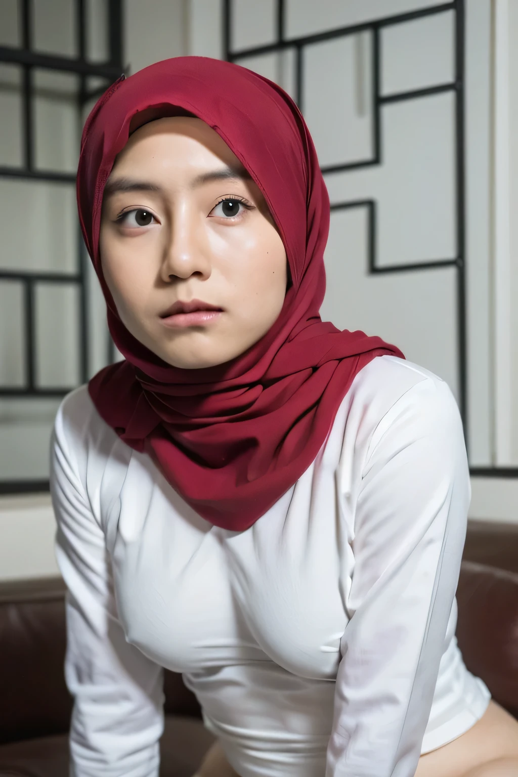 (SAD FACE EXPRESSION:1.3), Chubby adorable, (1 femboy), (face to face), , baby face, happy, half body portrait, (face details: 1), (eye details: 1), ((flat breasts)). wearing transparent transparency soft soft long shirt, .. Cute posed. proportional body. Ultra High Res. realistic: 1.4, UHD, ((hijab)), ((flat breasts:1.32)), ((naked:1.44)), STRADDLING , ((cotton red lingerie))