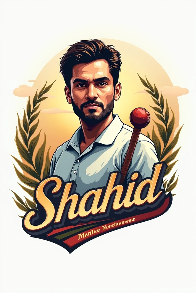 logo for a Cricket tournament. there will be appointrate of Shahid Abu Sahib in the background 