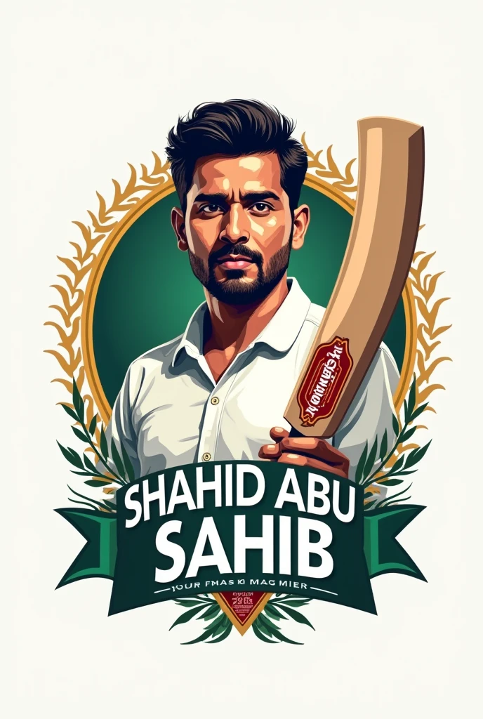 logo for a Cricket tournament. there will be appointrate of Shahid Abu Sahib in the background