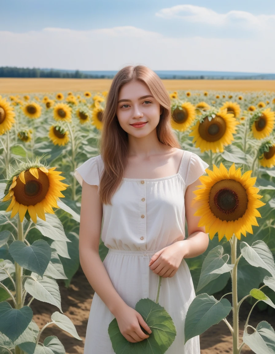 1 girl, masterpiece, Best quality, very aesthetic, absurdity, loose watercolor, Sunflowers, girl in a sunflower field, sunny day, soft touches, bright colors, a high resolution