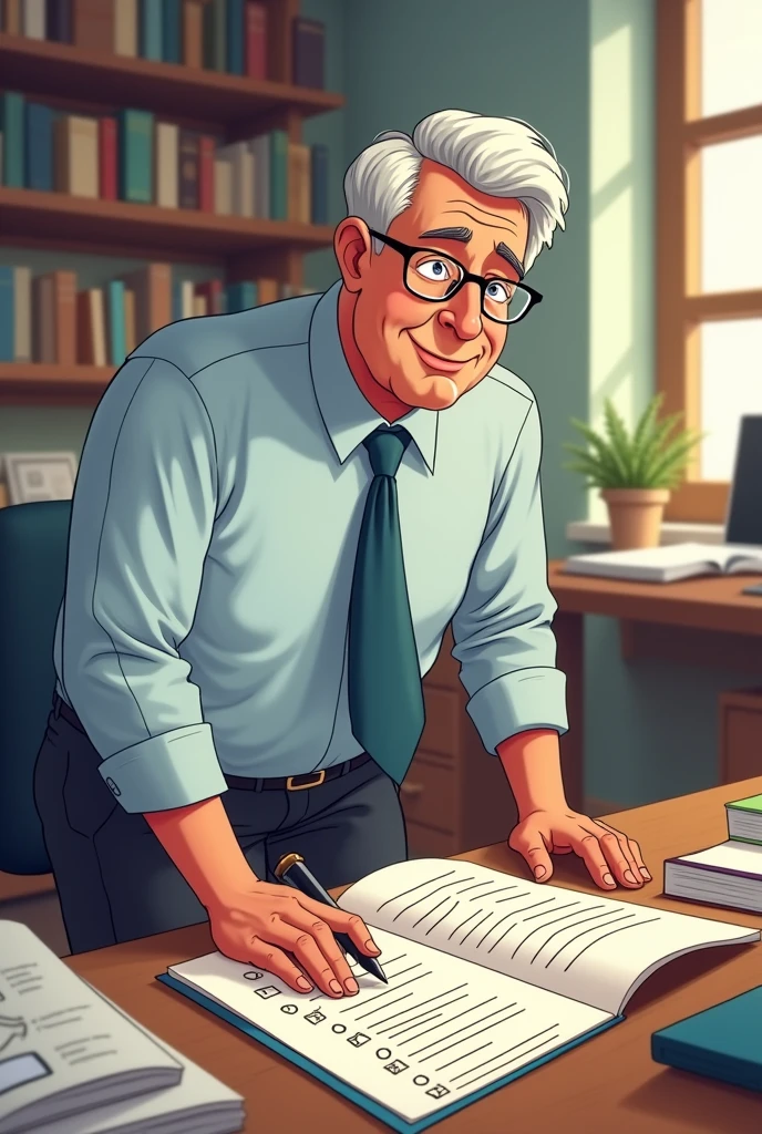 a teaching researcher, man in cartoon form, making a form for your research