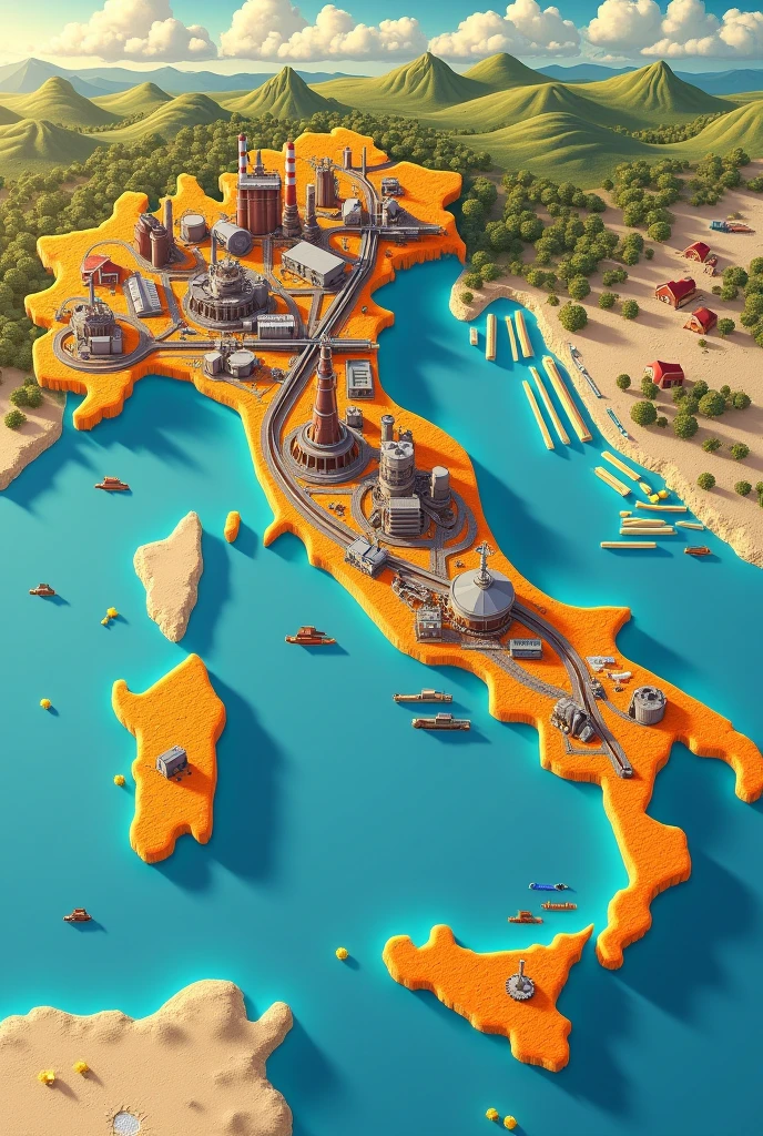 Beautiful map of Italy to talk about industrialization 
