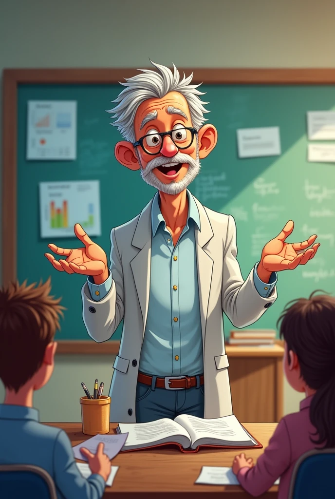 a teaching researcher, to demonstrate as a teacher, man in cartoon form, making a form for your research