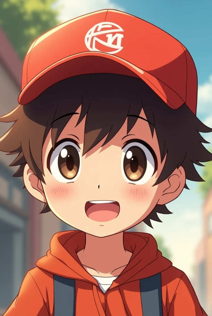 red hat and brown hair character anime boy