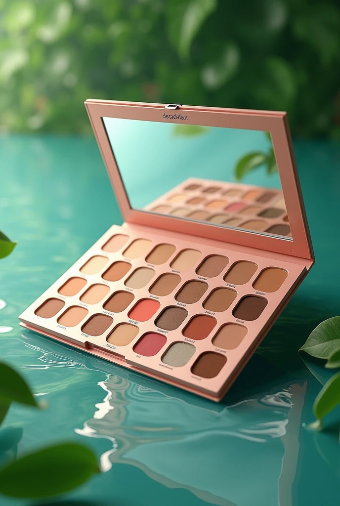 swatch foundation with 32 colors, with water green background