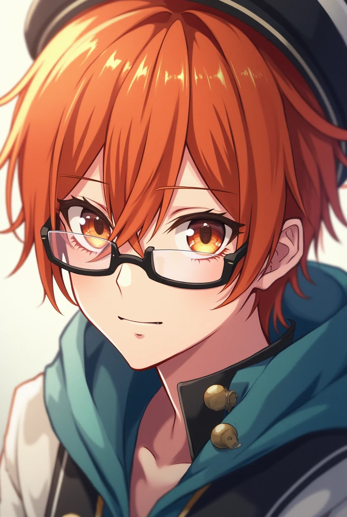 2 anime version boy, dark orange and semi-long hair, delgado, White skin, light brown eyes, wear contact lenses or computer glasses
