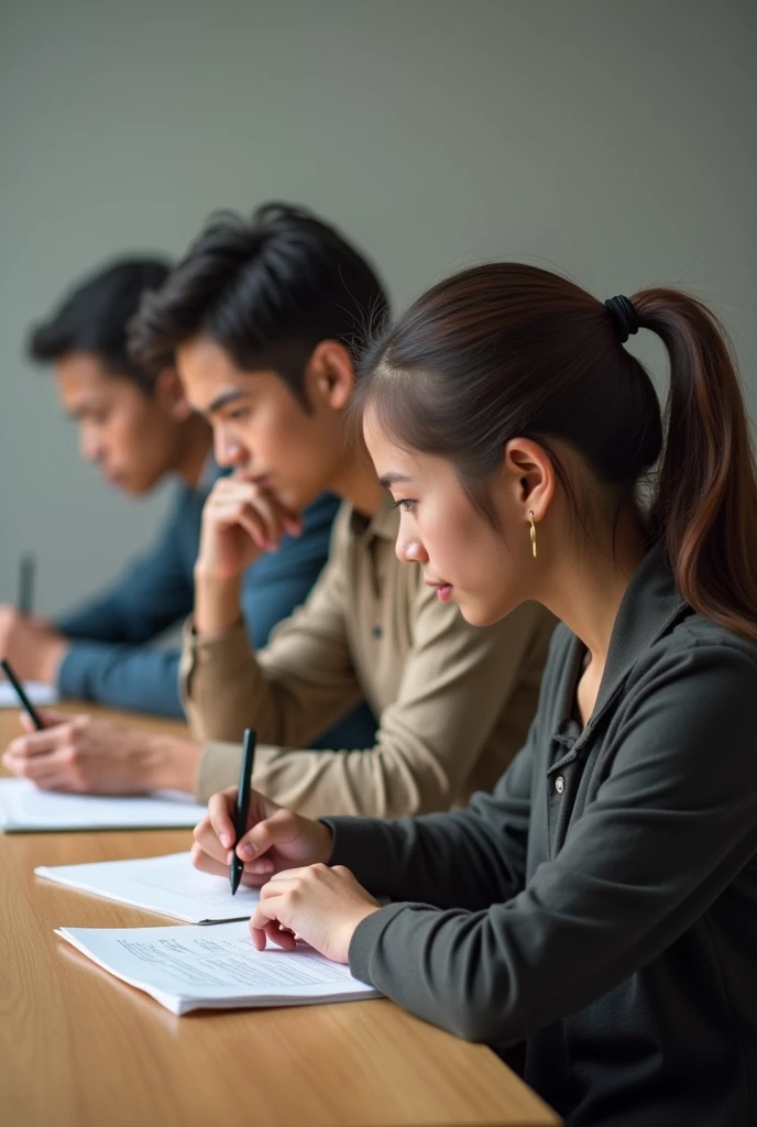Make several real images of adults/ young people or young people on the notebook at the table, taking notes preparing for an online interview portrait format