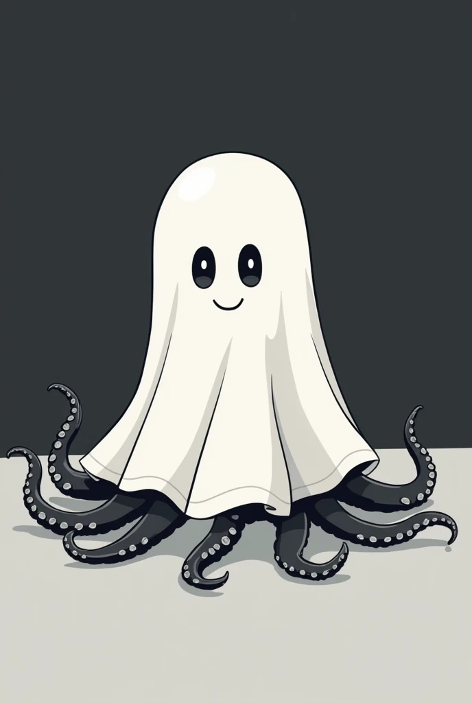 Logo video game company, an octopus wearing a bedsheet pretending to be a ghost, flat icon, black and white