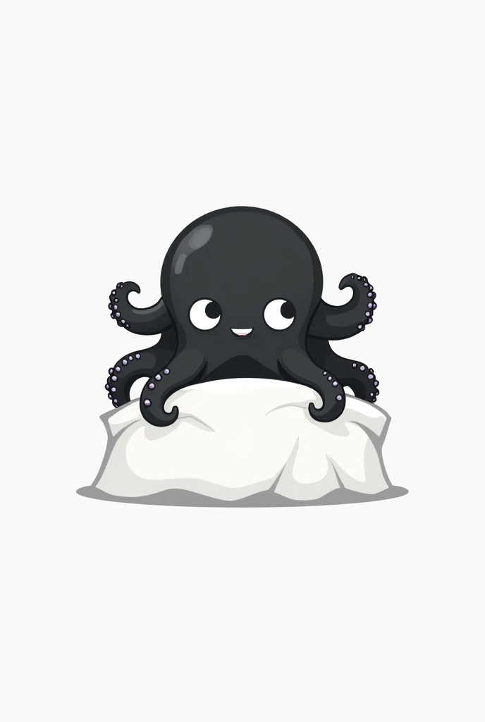 Logo video game company, an octopus wearing a bedsheet pretending to be a ghost, flat icon, black and white