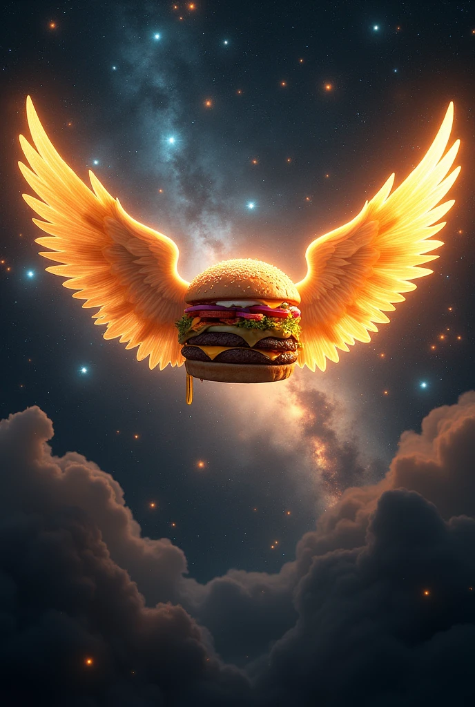 Burger with wings in space 