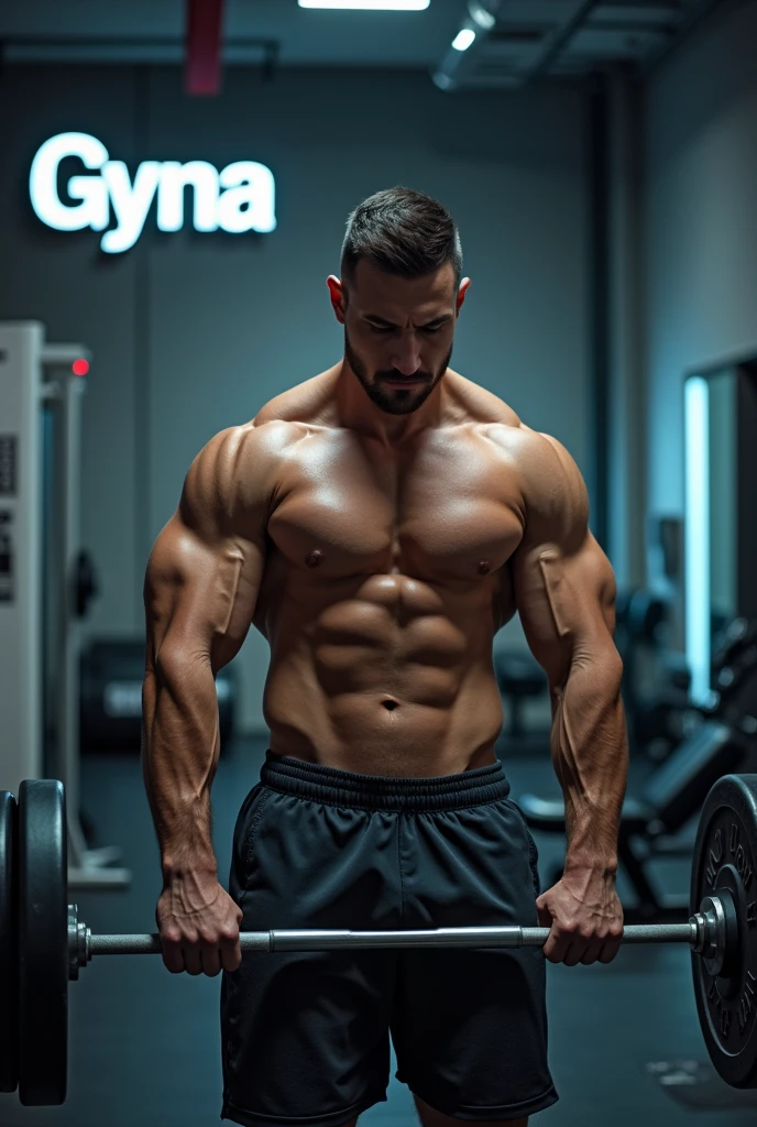 A photo of a man lifting weights that says Gym Peña