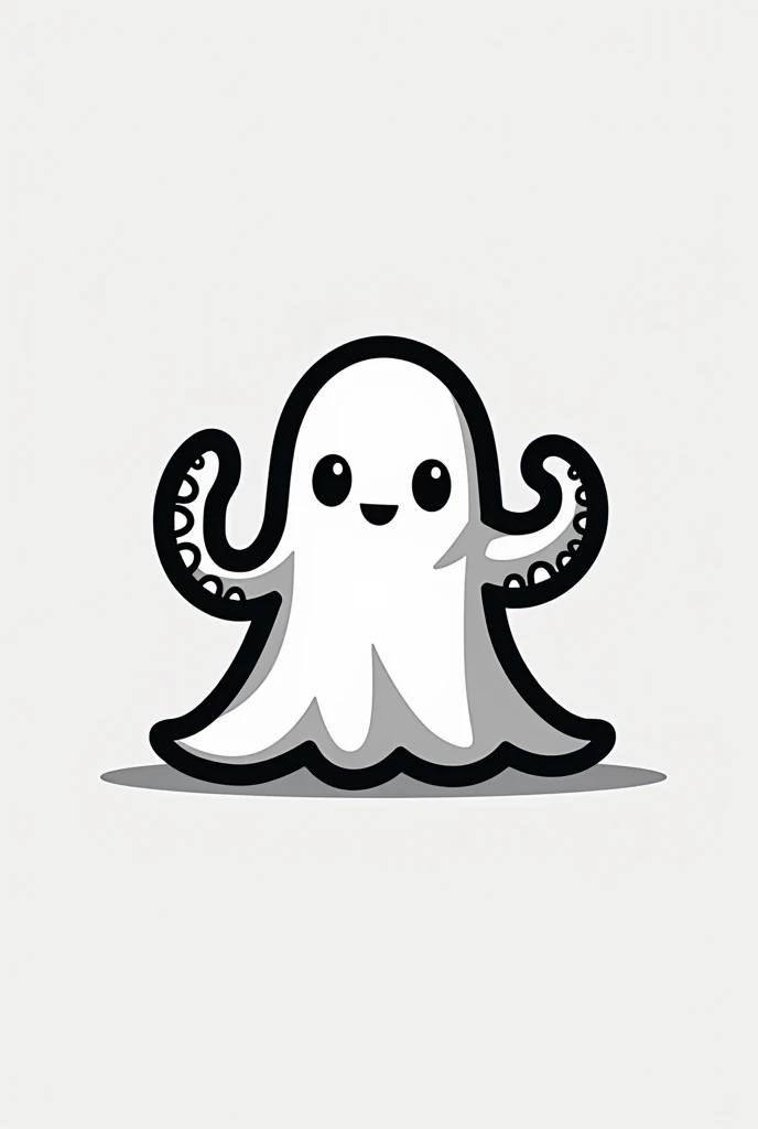 Logo video game company, an octopus wearing a bedsheet pretending to be a ghost, flat icon, black and white