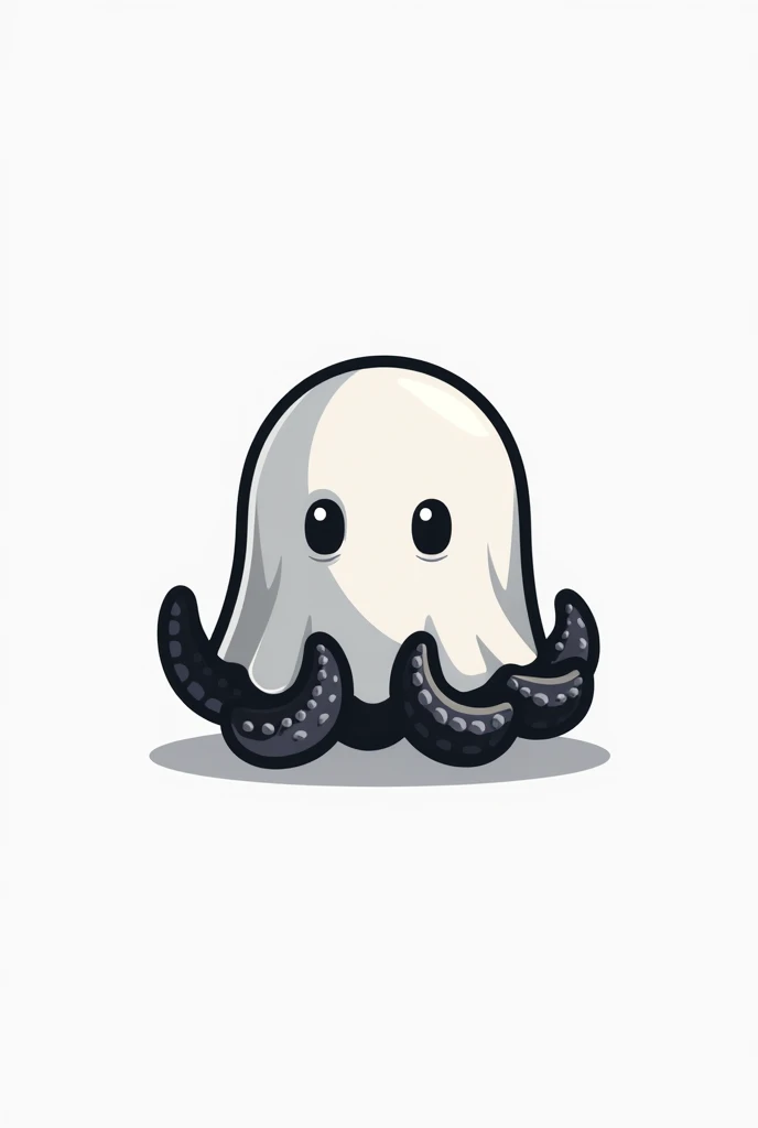 Logo video game company, an octopus wearing a bedsheet pretending to be a ghost, flat icon, black and white
