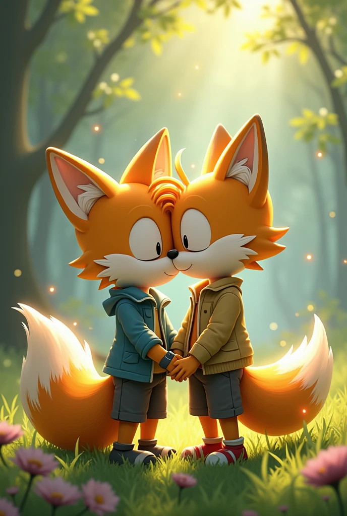 Tails the fox kissing a boy
