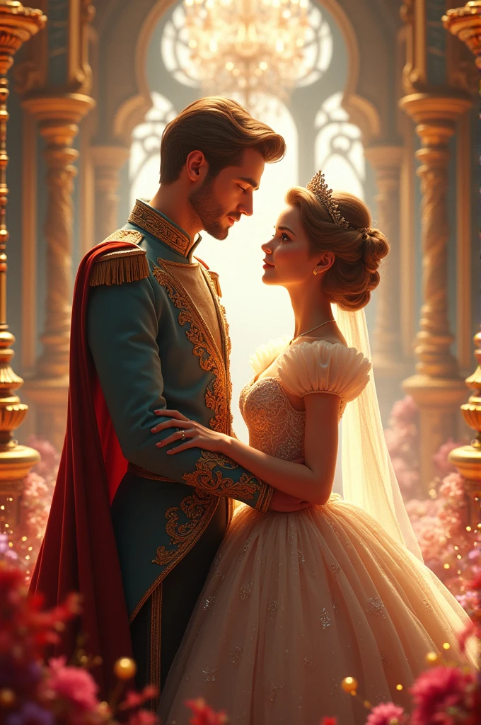 Create an image of Cinderella with her prince