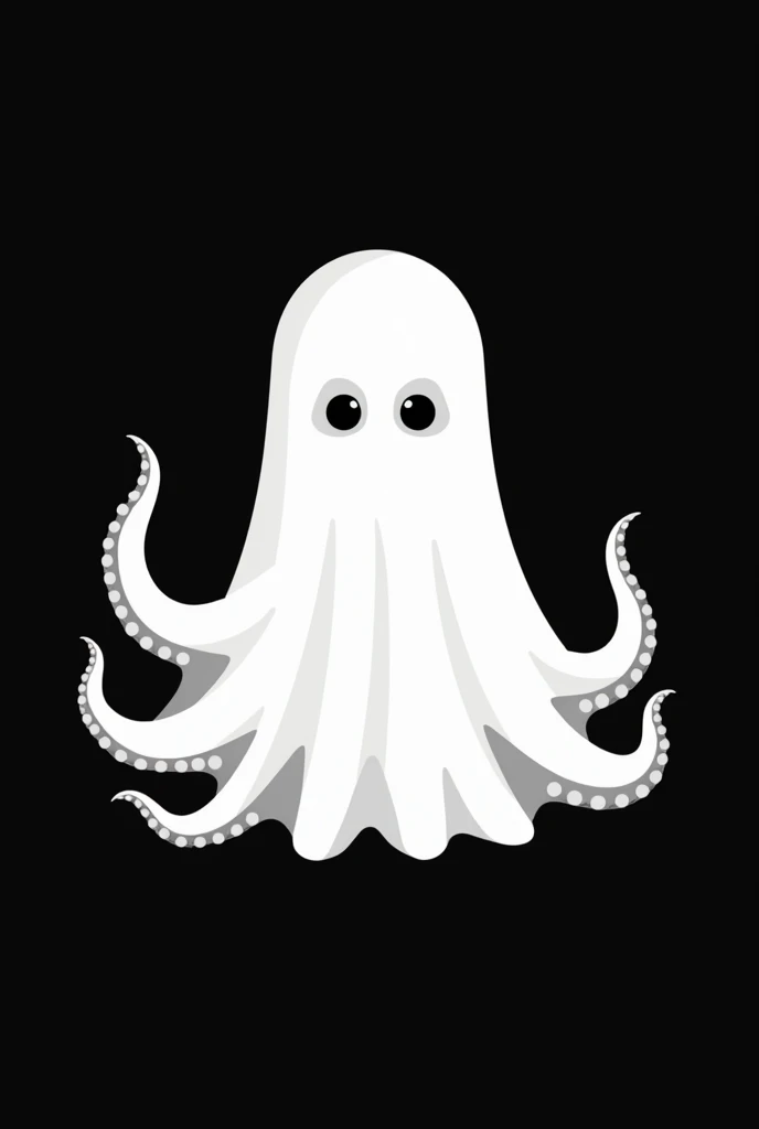 Logo video game company, an octopus wearing a bedsheet pretending to be a ghost, flat icon, black and white, tentacles coming out of the sheet, hole cut out for the eyes, stylized 