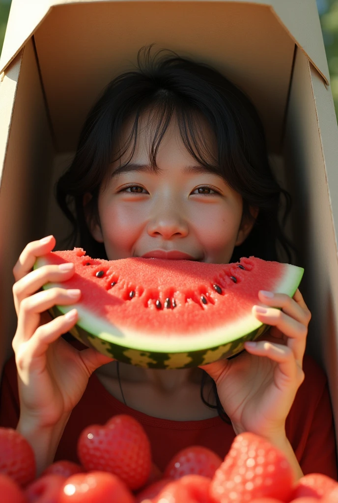 ((best qualityer)), One eating watermelon,((carton))