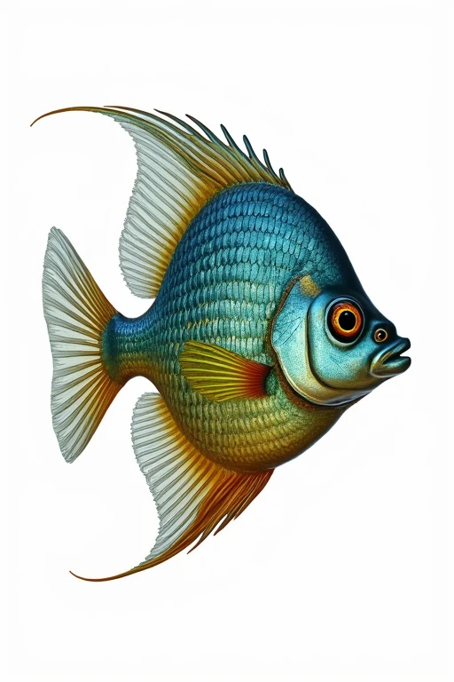 Photorealistic bluegill looking sideways、Background is white