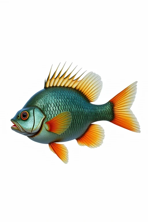 Realistic bluegill looking sideways、Background is white