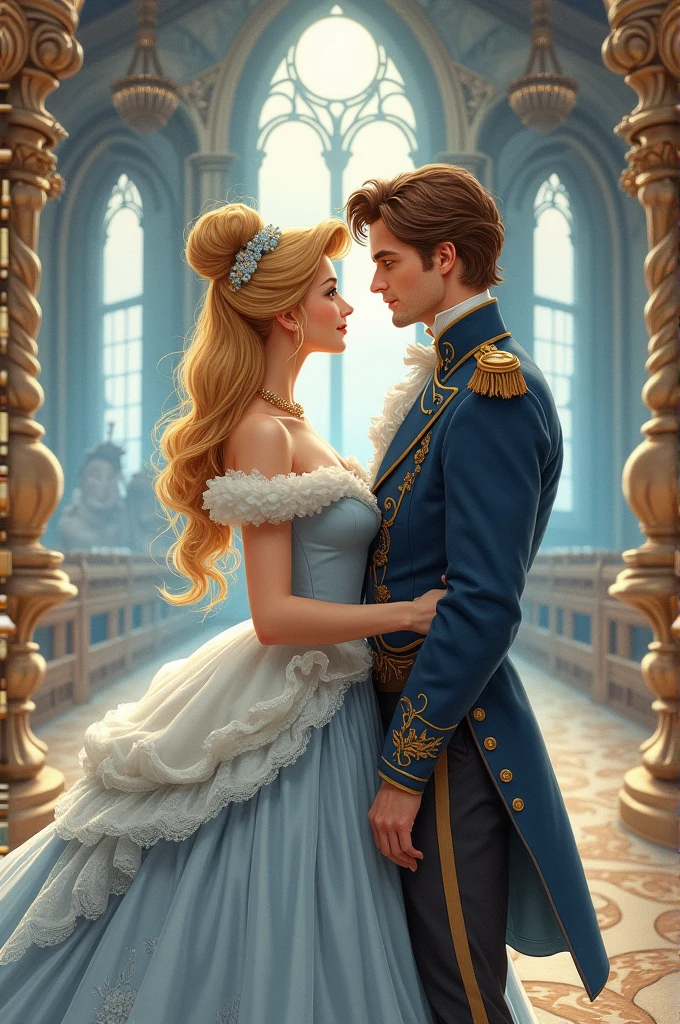 Create a picture of Cinderella and her prince, as drawings 