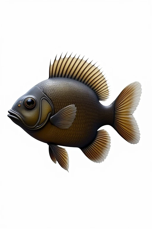 A realistic dark brown bluegill looking to the side、Background is white