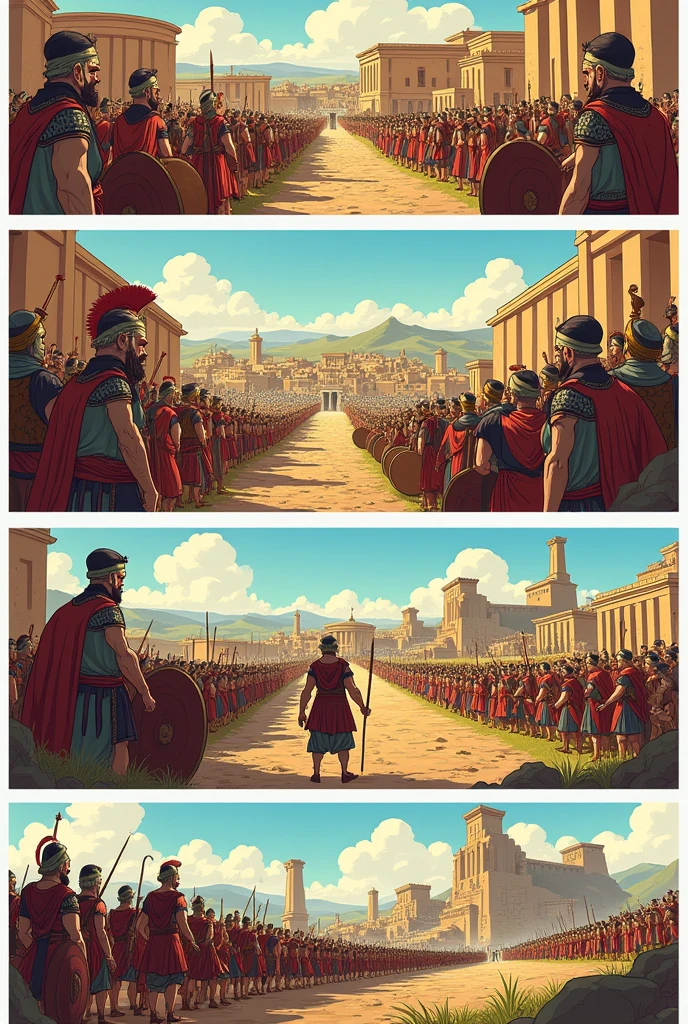 The Iliad by the Greek poet Homer and draw a five-panel caricature, on the main events