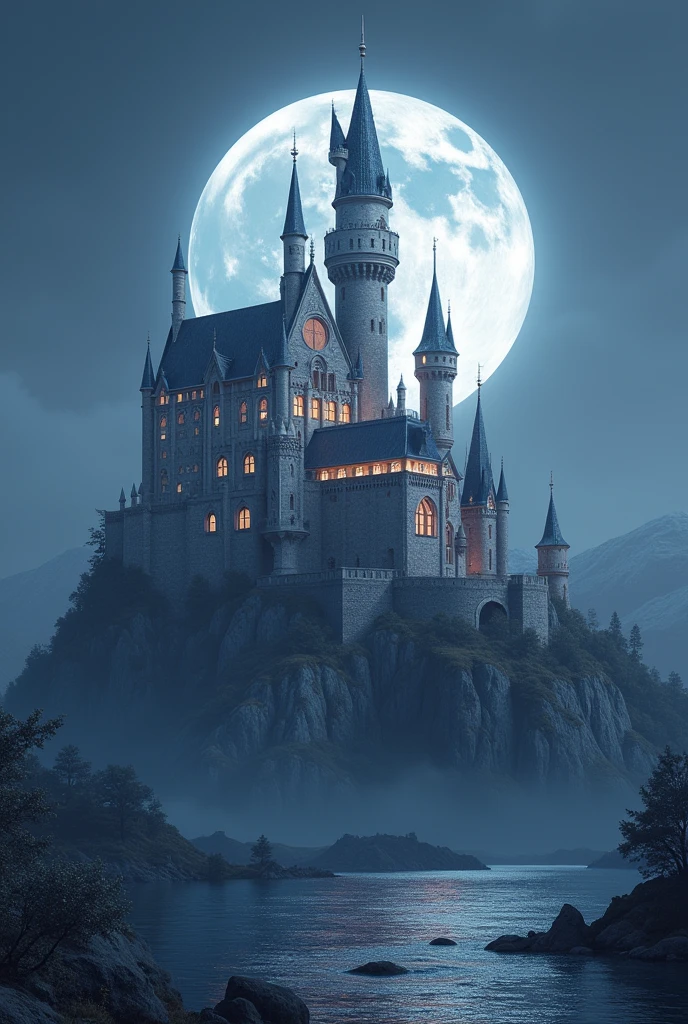 A silver castle that reflects the moon&#39;s glow
