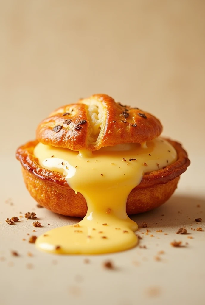 create an image of a pastry for advertising with lots of cheese filling