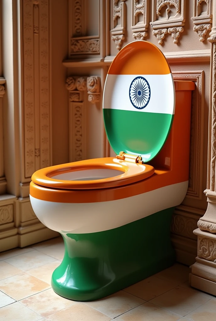 A toylet in side print India flag
