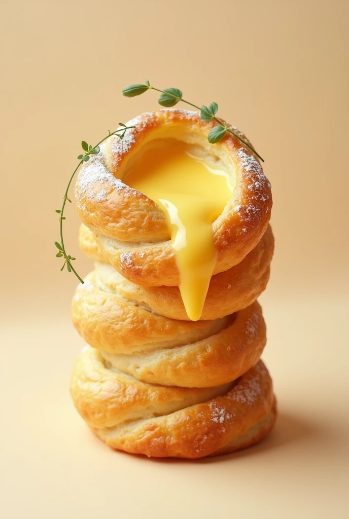 create an image of a straw-shaped pastry for advertising with lots of cheese filling